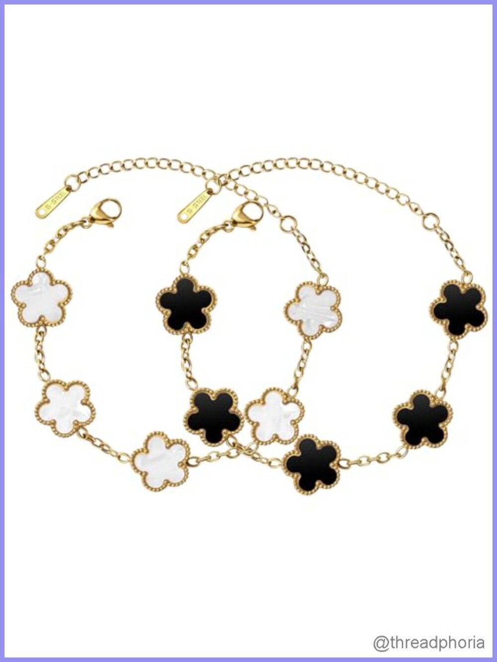 18K Gold Lucky Clover Bracelet Set Women Stainless Steel Link Charm Jewelry